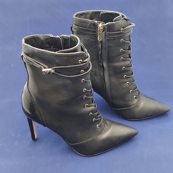Laceup Leather Stiletto Ankle Boots sz 7.5 - Picture 2 of 7